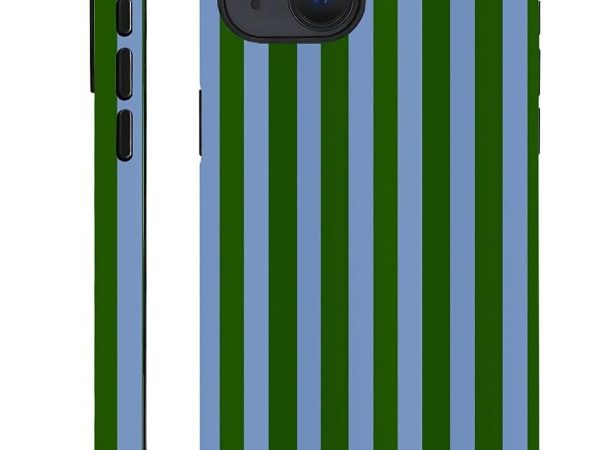 Green and blue striped geometric vertical line pattern, suitable for girls, full-body soft silicone drop-proof, shockproof and scratch-resistant protection