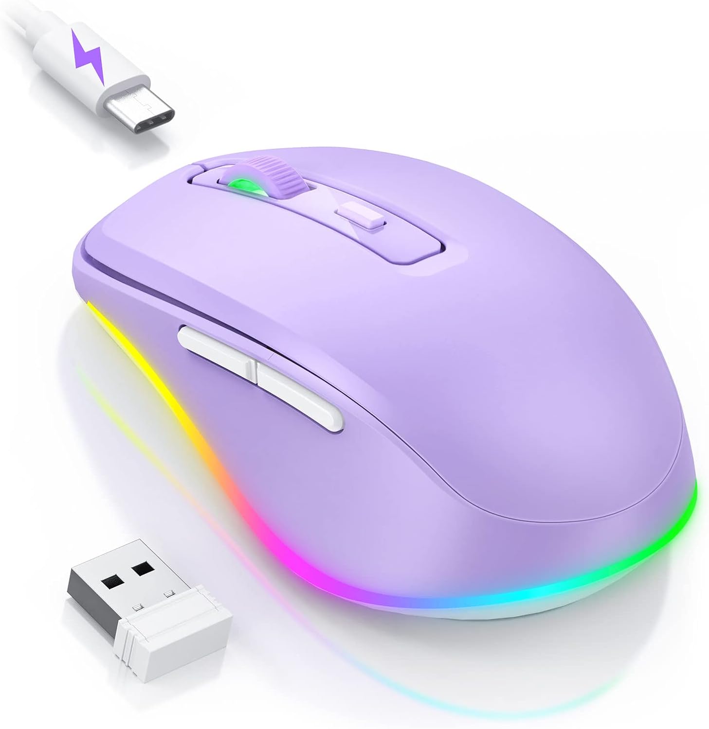 51LNBBVBzGL._AC_SL1500_.jpg Wireless Mouse Jitter - Wireless mouse with LED lights, built-in mouse jitter, rechargeable mouse for laptops, enables imperceptible random movements while keeping the computer awake. - Image 1