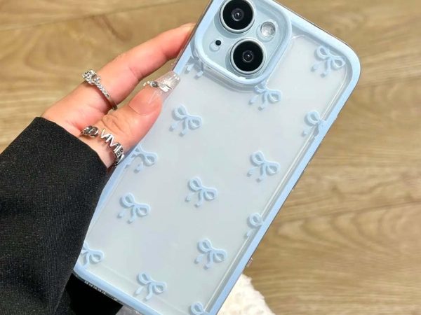 Transparent cute bow pattern, beautiful and elegant, camera bump protection, stylish, slim, soft and durable TPU case, suitable for women and girls - Blue