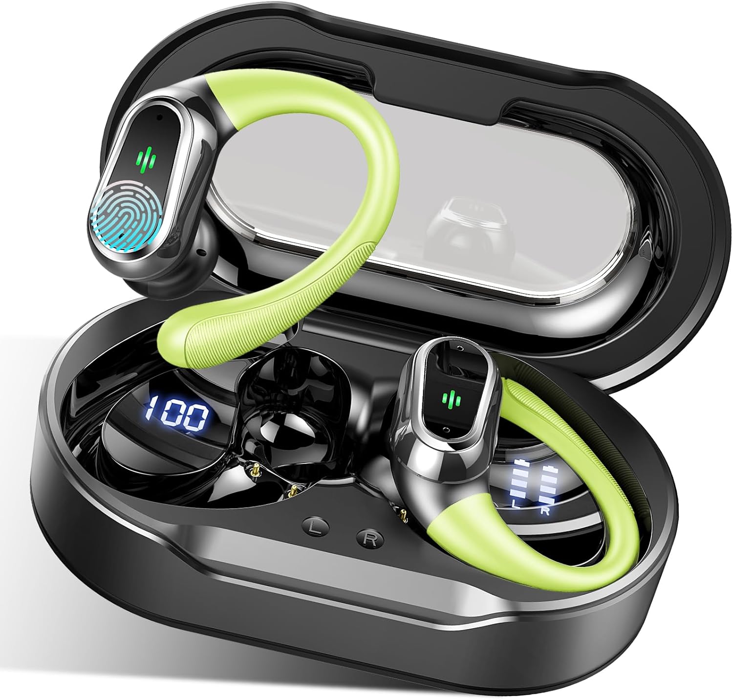 71u10PQBEIL._AC_SL1500_.jpg Wireless Earphones, Bluetooth 5.4 Sports Earphones, with Noise-Canceling Microphone, 50 Hours of Stereo Wireless Playback, Waterproof, with Ear Hooks, Dual Displays, Suitable for Sports/Running - Image 1
