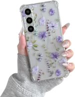 Transparent Floral Pattern Printed Design, Flexible TPU Shockproof Protective Case, Floral Pattern Phone Case, Purple Cosmos